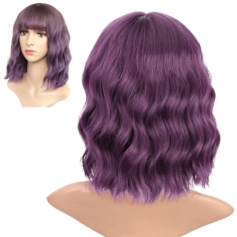 Энергичный короткий золотой парик вьющиеся волнистые с челкой женские розовые