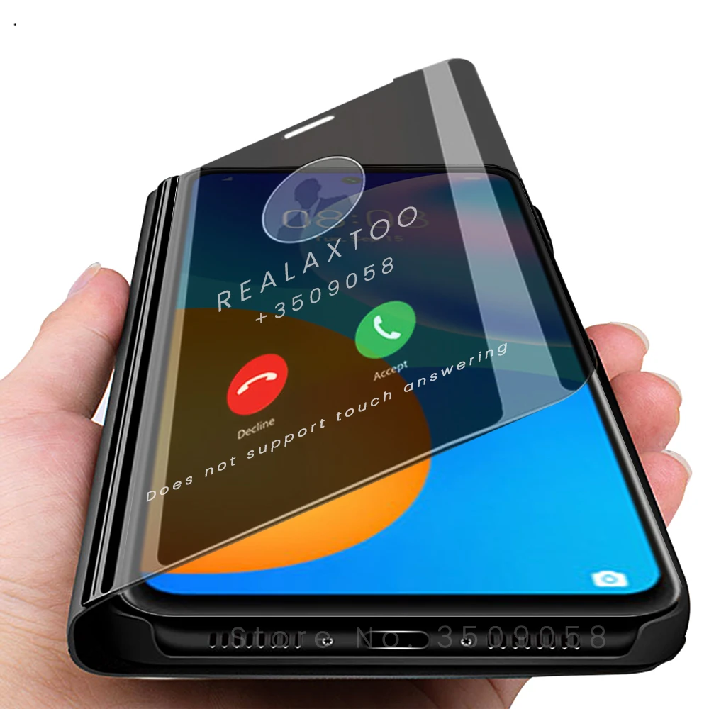 

hauwei psmart 2021 case smart sleep mirror flip phone covers for huawei huaweiy p smart 2021 6.67'' magnetic stand book coque