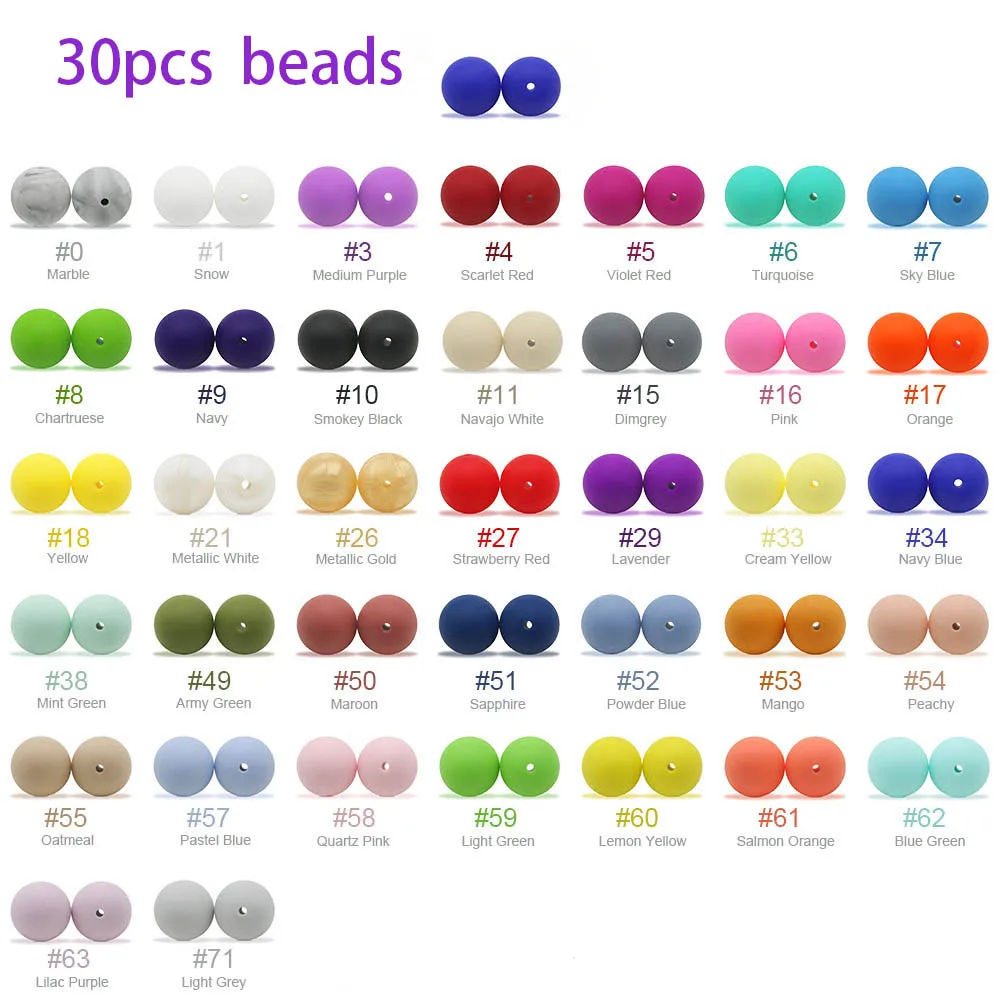 

Cute-idea 9/12/15mm Round Silicone Beads 30pcs Food Grade Baby Chewing Teethers DIY Baby Teething Necklace Pacifier Chain Toys