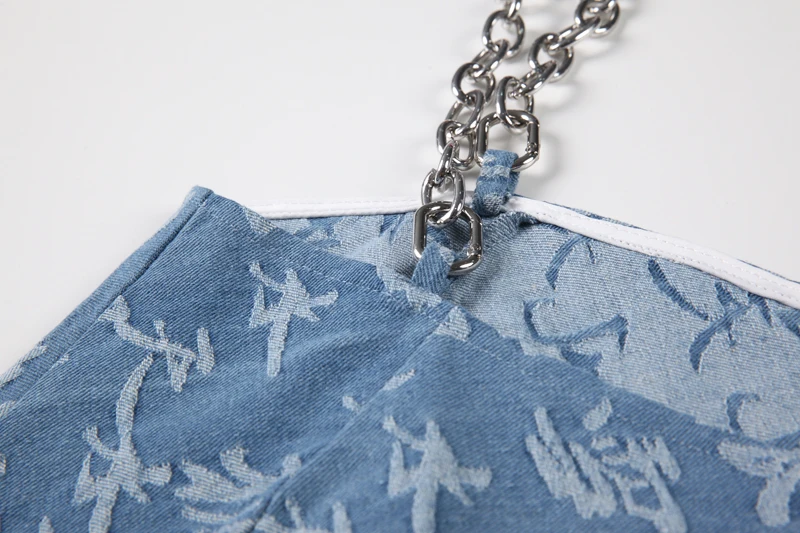 

ZCSMLL Sling outer wear vest women's summer outer wear design sense retro jacquard denim chain sling top tide 2021 spring summer