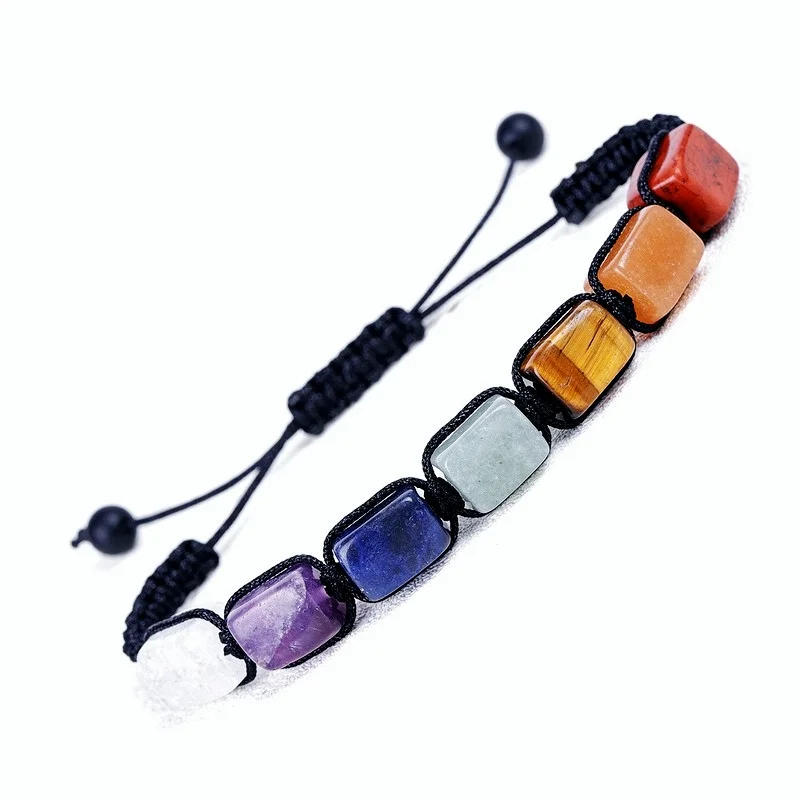 

Unisex 7 Chakra Crystal Braided Bracelet Natural Mineral Bead Adjustable Cord Handmade Reiki Heal Elastic Bracelet Jewelry
