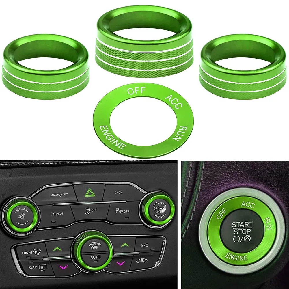 

Car Interior Air Conditioning Control Radio Knob Engine Start Stop Button Switch Cover Trim for Dodge Challenger 2015-2021