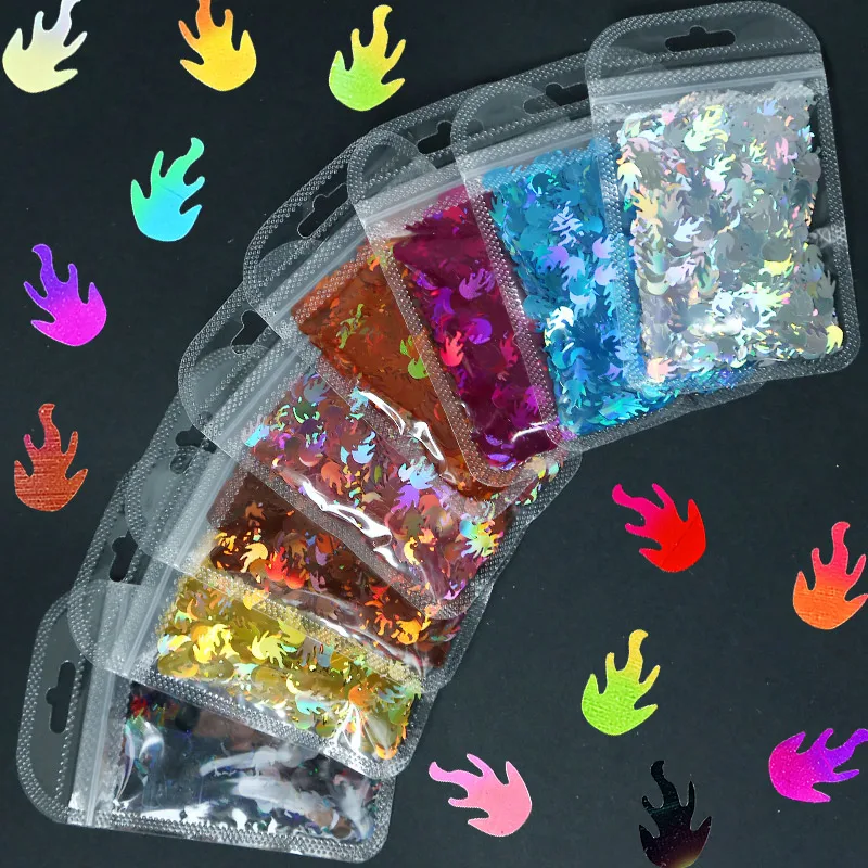

1BAG Holographic Fire Flame Nail Glitter Flakes Sparkly 3D Sequins Spangles For Nails Art Decoration Manicure Accessory luw3458