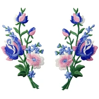 flowers bouquet boho patch embroidered floral applique iron on sew on rose emblem set of 2 pcs pink blue