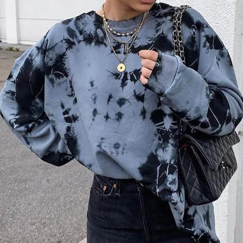 

Tie Dye Loose Sweatshirt Women hoodie O-neck Long Sleeve Harajuku Woman Sweatshirts Casual Top Fashion Hooded Winter Woman 2020