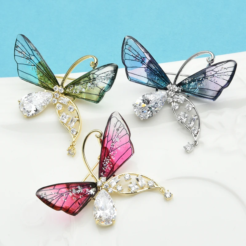 Wuli&ampbaby Czech Rhinestone Transparent Butterfly Brooches For Women Party Office Insect Brooch Pins |