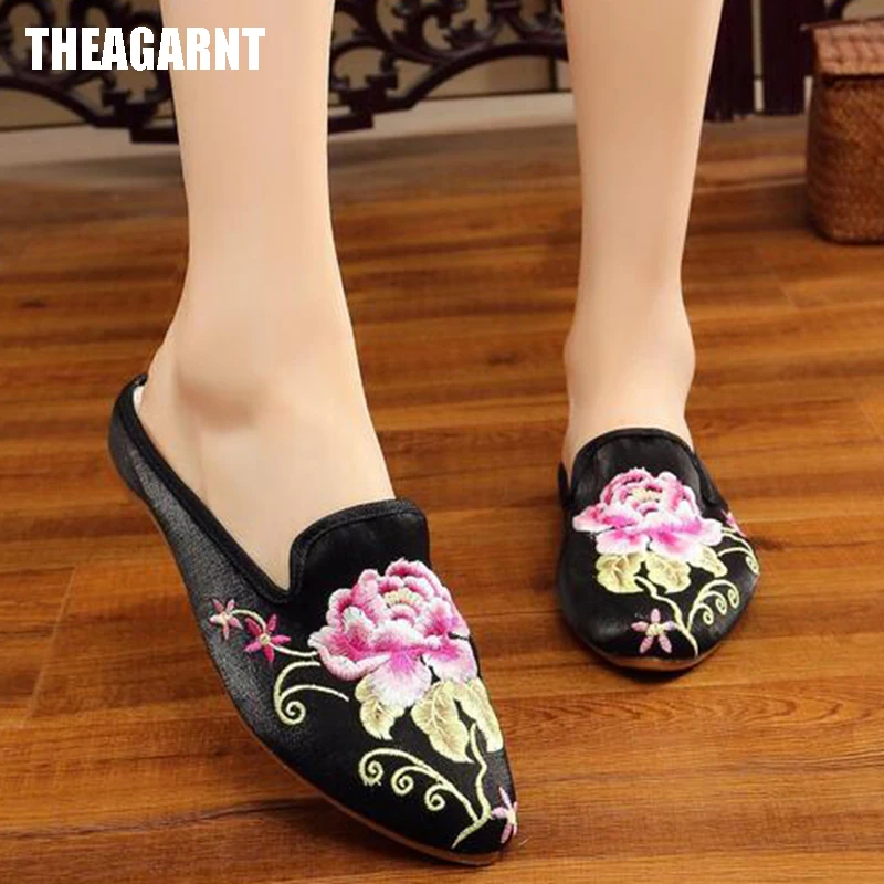 THEAGRANT/женские шлепанцы с острым носком Национальные вышитые Повседневные