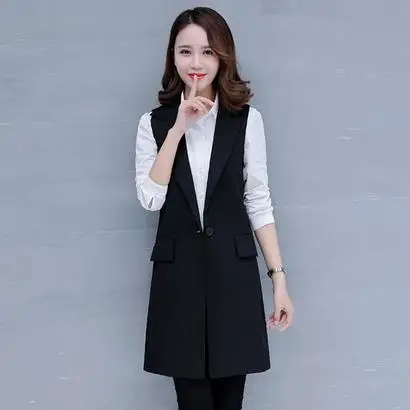 Женский Осенний блейзер без рукавов жилет в клетку Длинный безрукавка женская