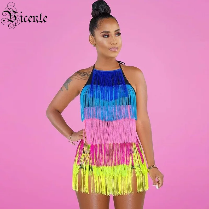 Женский комбинезон с кисточками кружевной открытой спиной в стиле знаменитостей