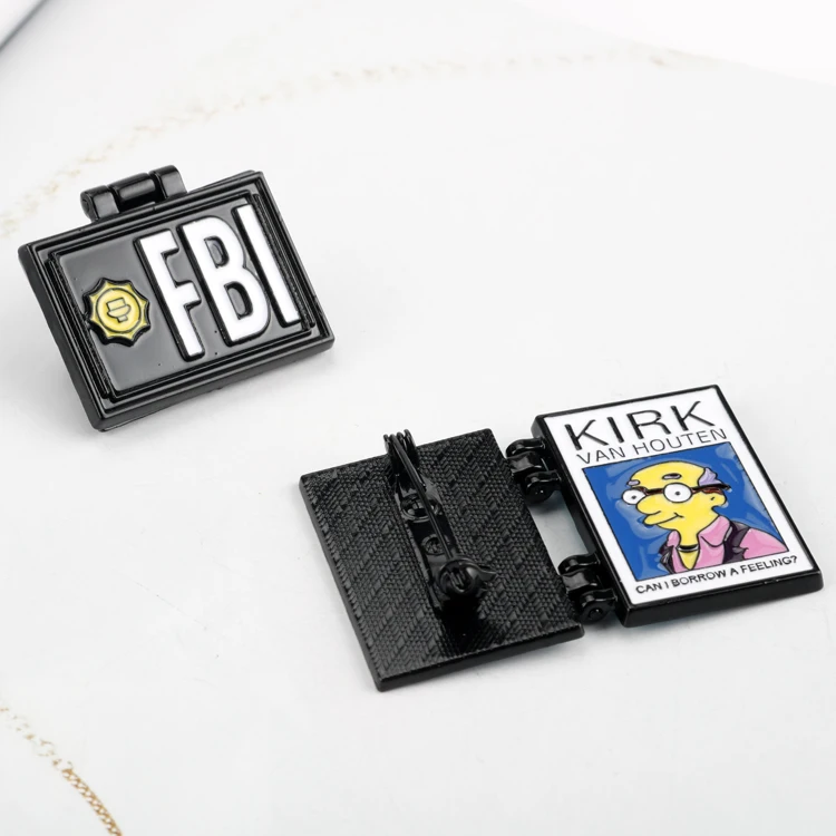 Flip Cover Collection Pin X-Files FBI Fox Mulder ID Card Enamel Brooches The Simpson Bag Clothes Lapel Pins Punk Fashion Jewelry images - 6