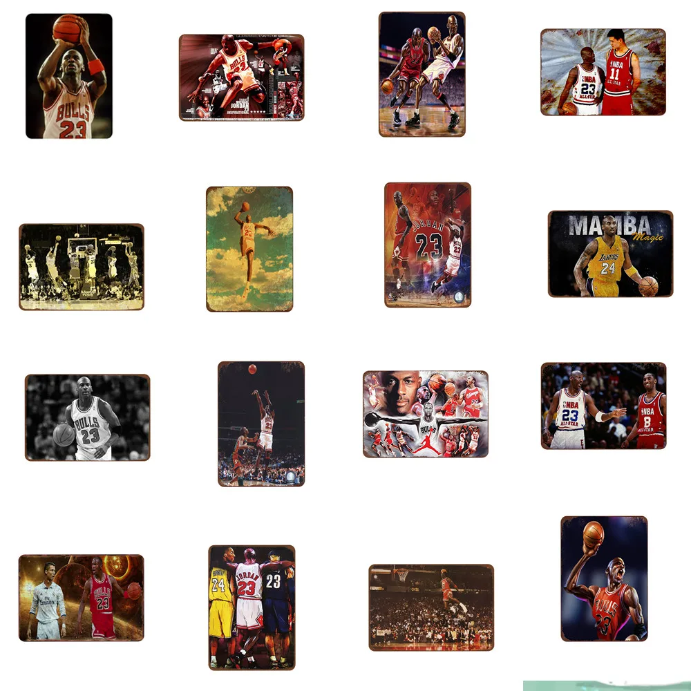 Баскетбольная звезда постер NBA потертый шик винтажная металлическая живопись