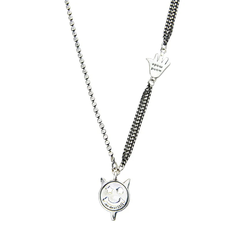 OMHXZJ Wholesale HA23 European Fashion Woman Girl Birthday Party Gift Devil Smile Hand 100% 925 Sterling Silver Pendant Necklace | Украшения