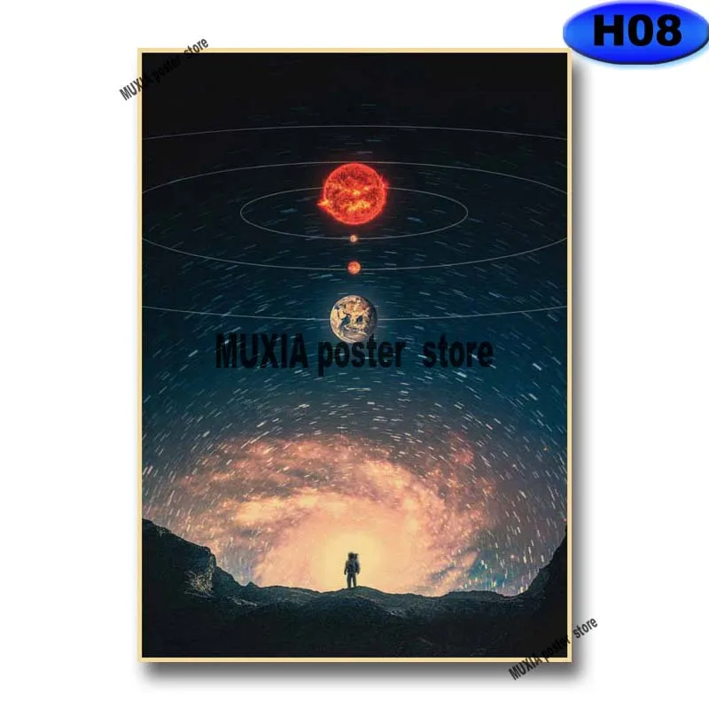 Постеры "Космос Звездное Небо Галактика" эстетические ретро, изготовленные из крафт-бумаги, с изображением космических снов, для декора дома, комнаты, бара, искусство и рисунки на стенах.