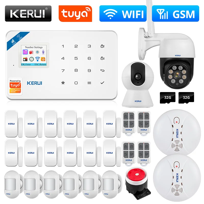KERUI GSM WIFI Tuya Smart Home Security Alarm System Wireless Garage Burglar 3MP IP Camera Motion Detector Door Sensor Alexa