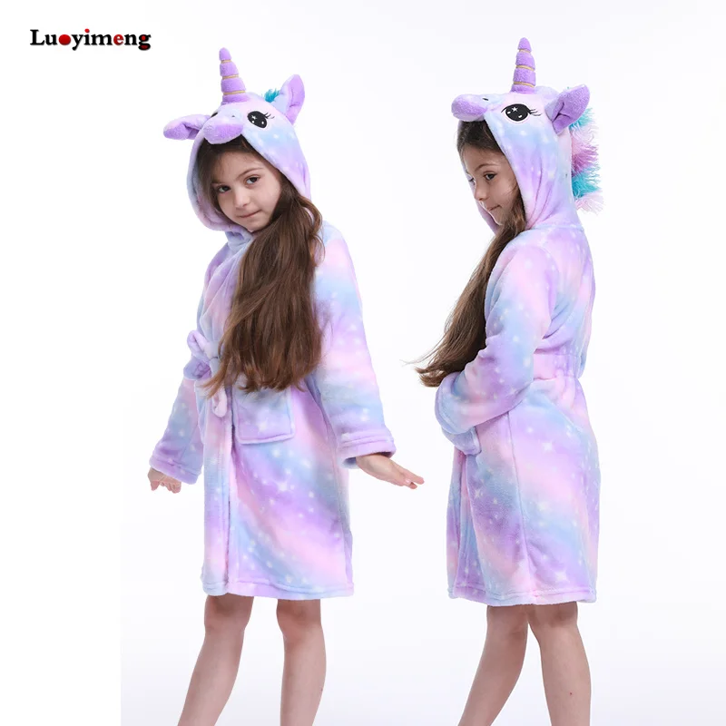 Детские Банные халаты Kigurumi в виде единорога Радужный банный халат животных для