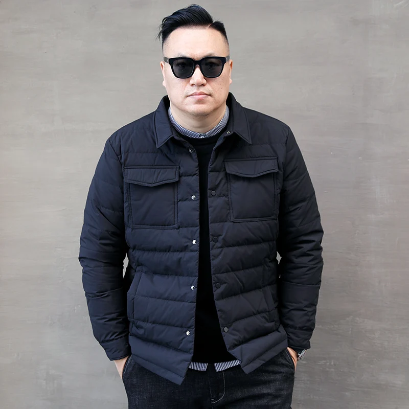 Мужская куртка на белом утином пуху зимнее пальто короткая Корейская