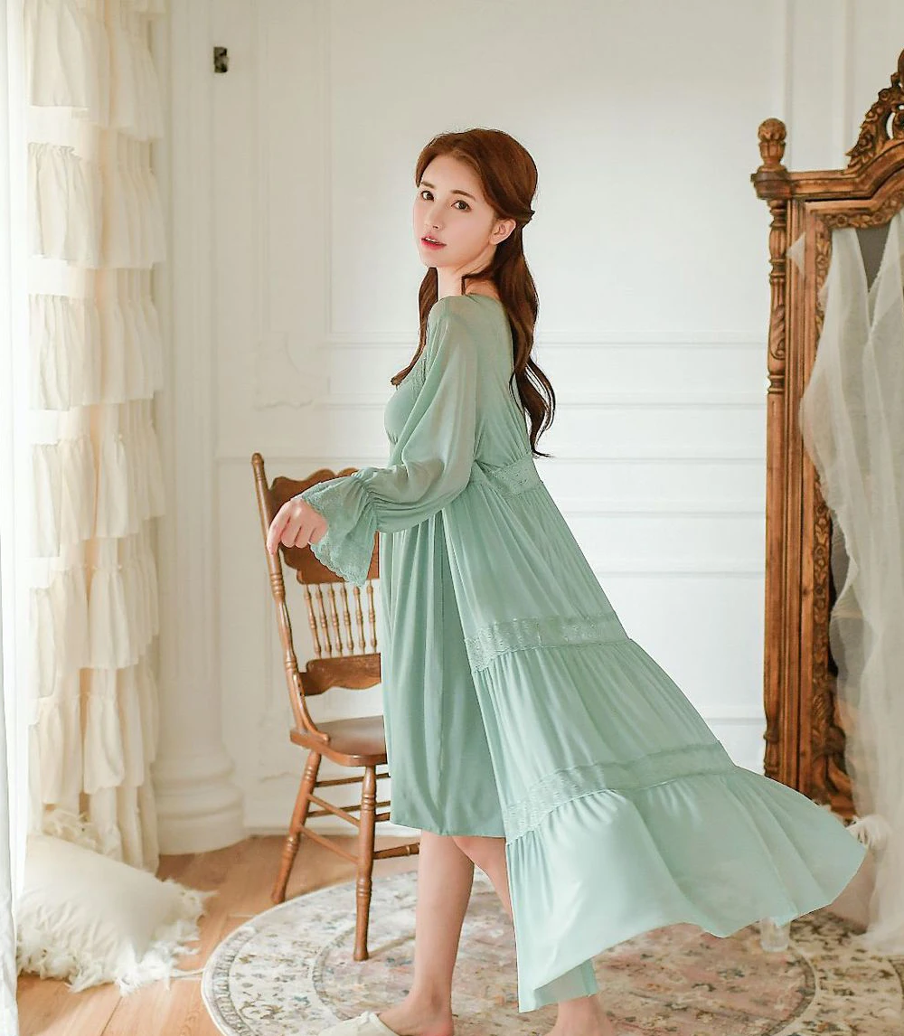 Женская ночная рубашка, халат, Vestido, ночное белье, платье для сна, белье с длинным рукавом, кружевное Ночное платье, пижама, халат для подружки невесты
