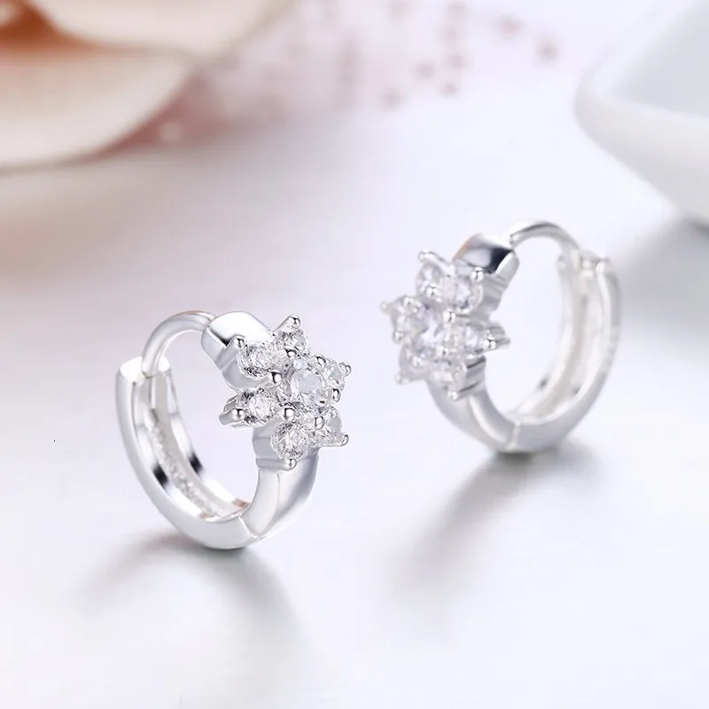 Cute 925 Sterling Silver Gold Color Flower Circle Small Loop Huggie Hoop Earrings For Women Jewelry Kids Baby Girls Arose Argola