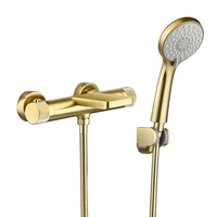 brushed gold bathtub shower faucets set soild brass bathroom hot cold taps mixer with handheld waterfall type wall mounted