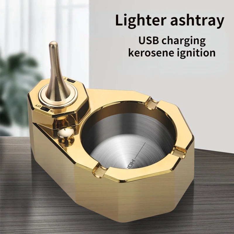 HONEST New Kerosene Charging Hybrid Lighter Ashtray Kerosene Ignition Creative Ashtray Desktop Decoration Ashtray Gifts For Men