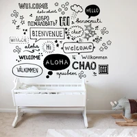 patterns multiple national languages welcome coffee cafe shop hello quote window glass wall sticker decal vinyl home decor