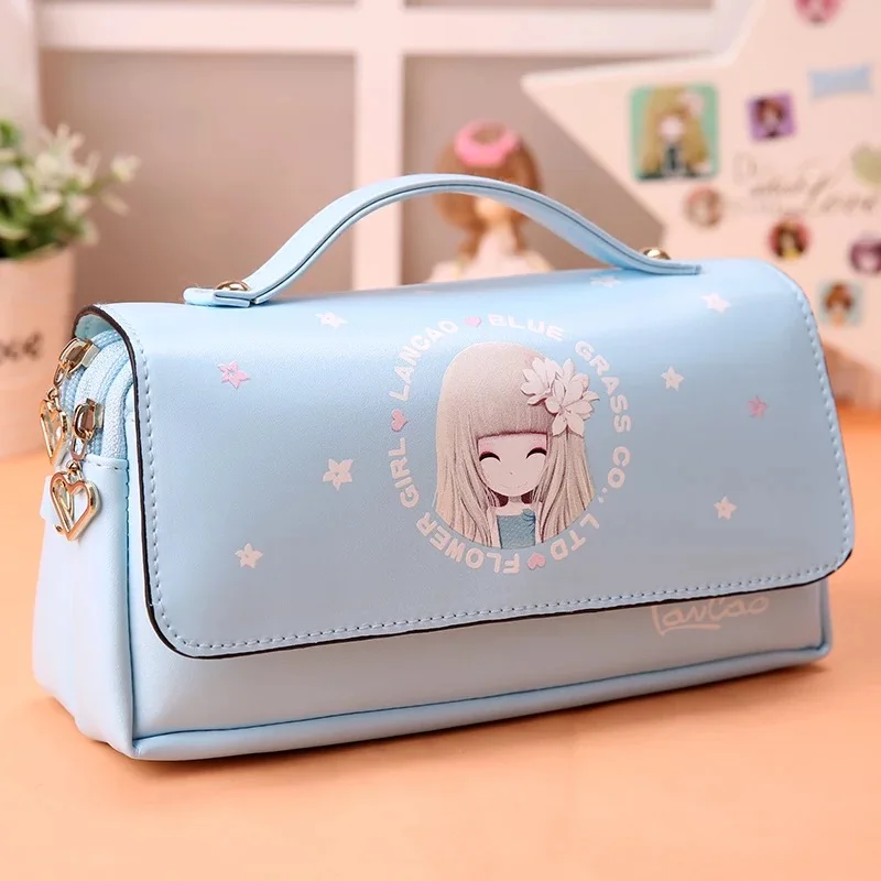 Корейский милый школьный пенал с цветочным рисунком для девочек вместительный