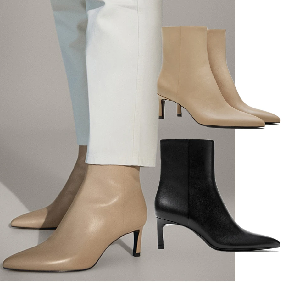 

Jenny&Dave Shoes Women Ins Fashion Blogger Retro Pointed Toe Shoes Genuine Leather Heels Shoes Woman Zippers Elegant Ankle Boot