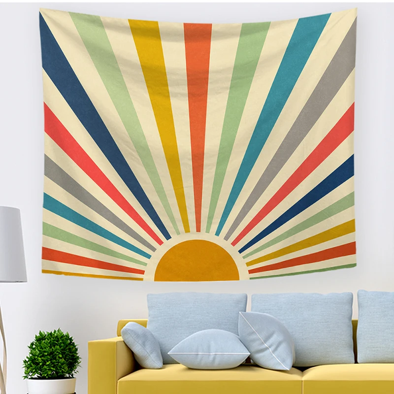 

Sun Tapestry Boho Wall Hanging Retro 70s Rainbow Geometric Grunge Abstract Art Print Hippie Bohemian Decor new