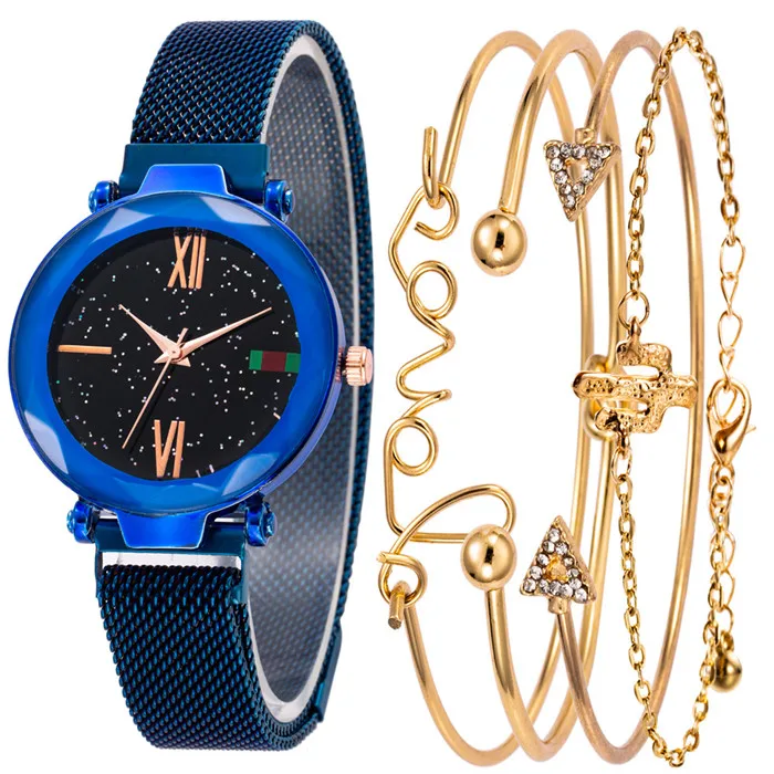 2-Blue 5pcs Luxury Brand Ladies Watches Women Watches Starry Sky Watch Quartz Diamond Wristwatches Montre Femme Relogio Feminino - Цвет: 2-Blue