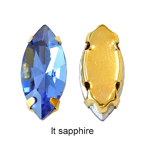lt Sapphire Конский глаз Разноцветные Хрустальные пришитые Стразы Navette много размеров стразы для шитья с золотыми когтями для свадебного платья E7073 - Цвет: lt Sapphire