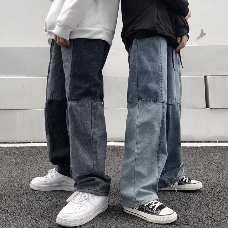 

Autumn and Winter Ins Harajuku Patchwork Retro Jeans Women's 2021 New Washed Loose Straight Wide-Leg Pants