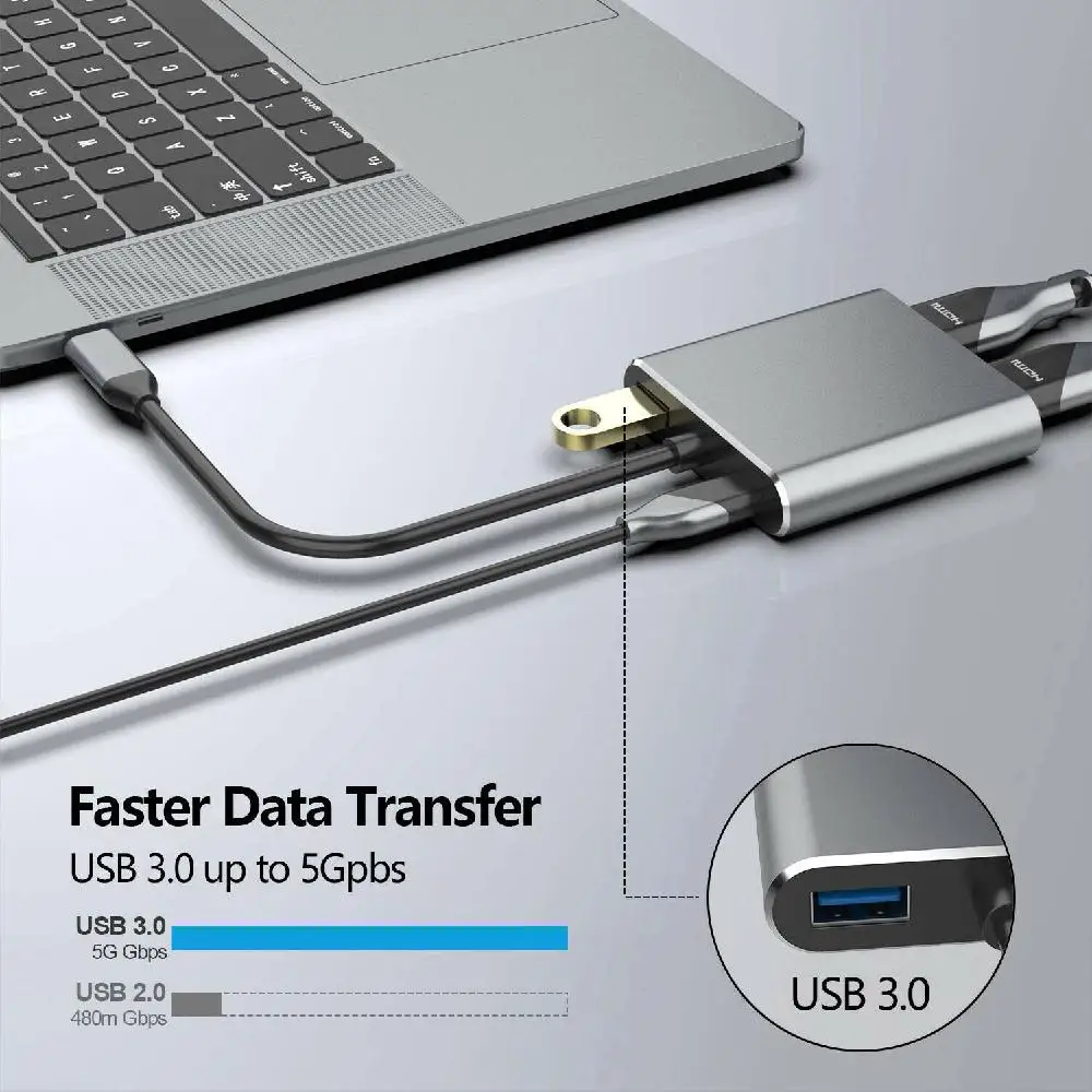 4-в-1 Аудио Видео адаптер USB Type-C к HDMI 4K конвертер с + VGA PD USB3.0 интерфейс быстрое
