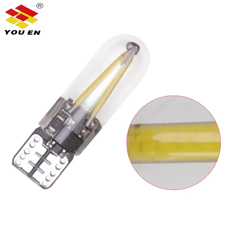 YOUEN T10 194 2825 W5W лампы накаливания COB Светодиодный стеклянный корпус Клин Авто парковочные лампы CANBUS без ошибок для чтения автомобиля купольная лампа 12 В постоянного тока