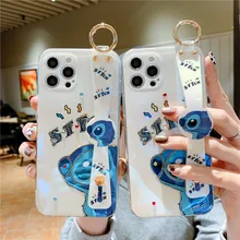 Disney Stitch Mickey Mouse Donald Duck Wrist Band Case for Iphone 11 12 Pro Max X XS XR 7P Anti-fall Glinter Phone Cover Shell