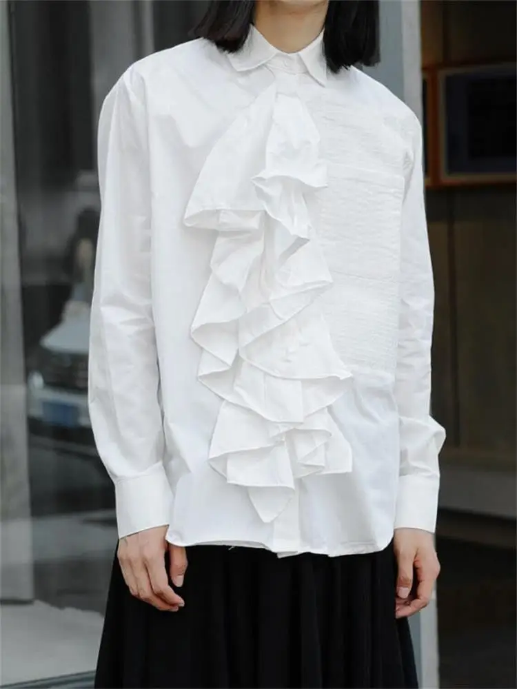 Men's Long-Sleeve Shirt Spring And Autumn New Yamamoto Style Flounces Design Fashion Trend Loose Large Size Long-Sleeve Shirt