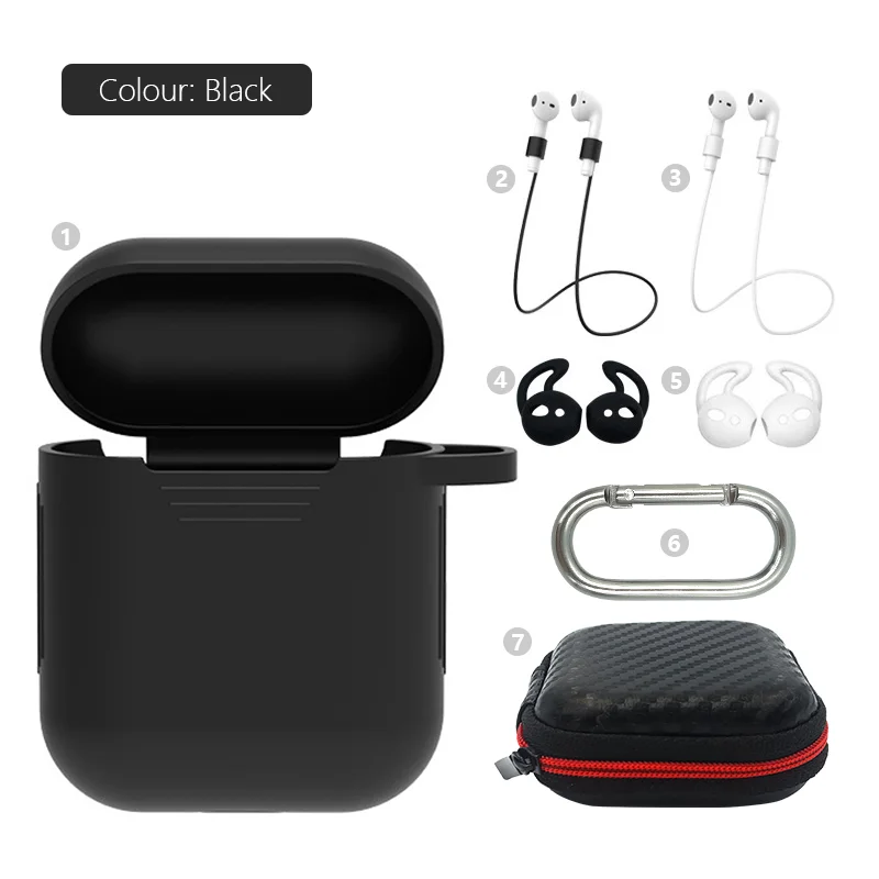 7in1-Black Мягкий силиконовый чехол 7 шт. Набор для Apple гарнитура для Airpods чехол s для Apple Airpods противоударный чехол для Air Pods защитный чехол - Цвет: 7in1-Black