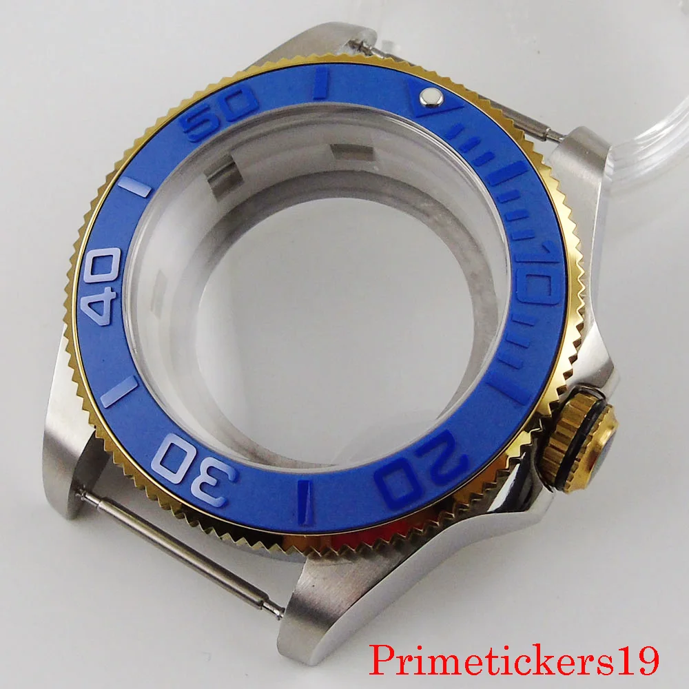 bliger 43mm stainless steel watch case blue ceramic bezel fit NH35 NH36 automatic movement see-through case back