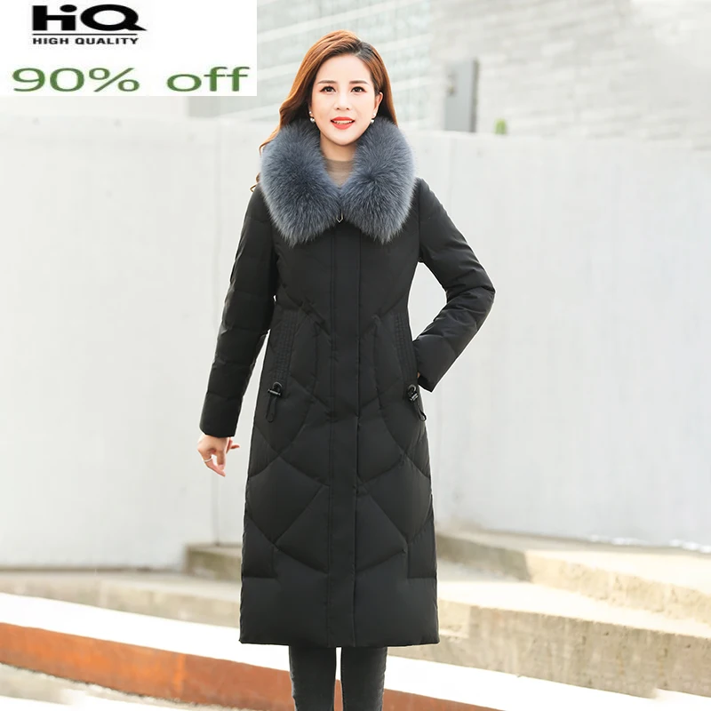 

Long Winter Coats for Women Plus Size Fox Fur Collar Jackets Famale Hooded Warm Overcoat Ladies Casaco Feminino SQQ502