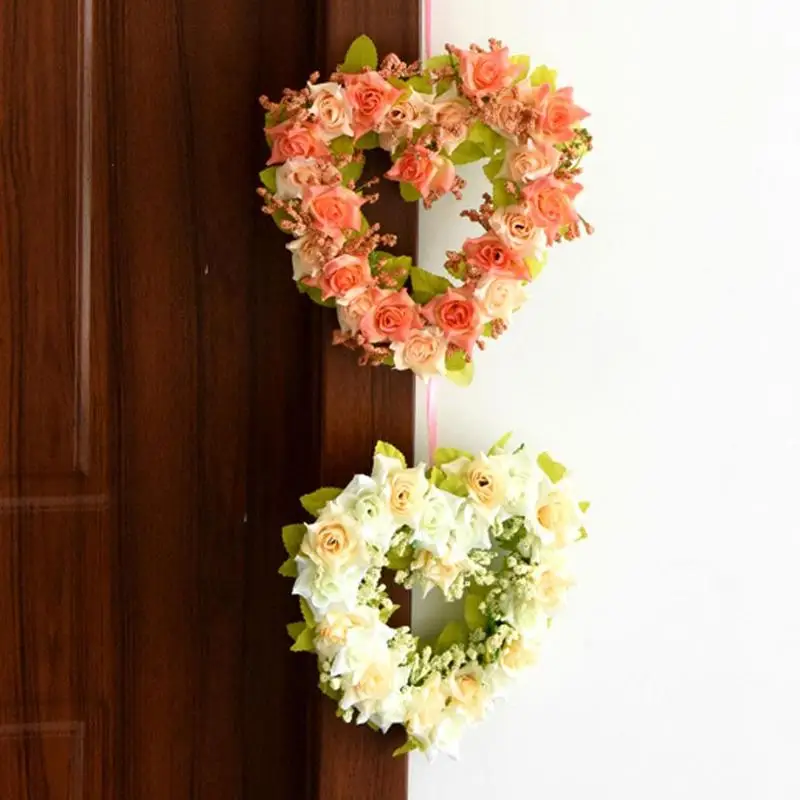 

Шелковый цветок в форме сердца, розы, искусственные цветы с цветочной гирляндой, домашний декор для двери, свадебные украшения для автомоби...