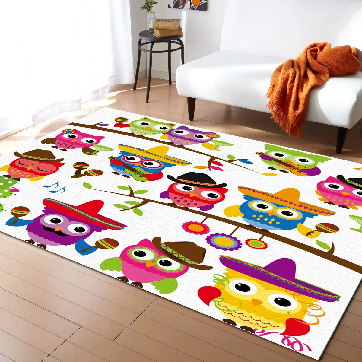 ?? カラフルなフクロウサボテン音楽ギターカーペットベッドルームベッドサイド毛布ラグクロークカーペットの寝室の装飾
