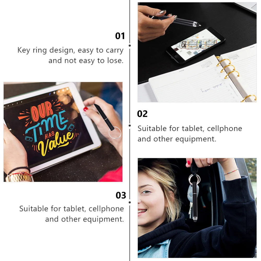 

1 Set 6Pcs Portable Key Ring Touch Screen Pens Ball-point Pens (Random Color)