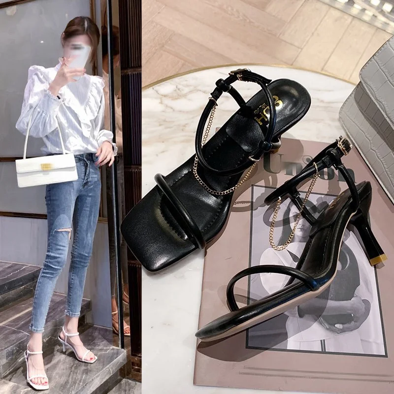 

Fashionable High Heels for Women, Heeled Sandals Decorated with Chains, Ladies' Minimalist Stilettos
