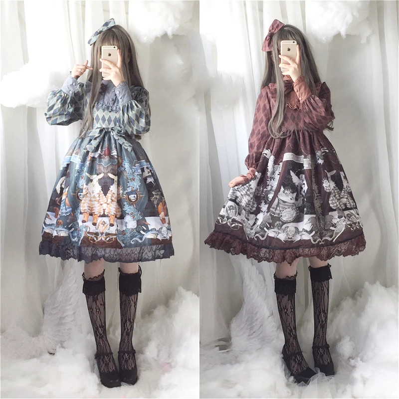 Платье в стиле Лолита с изображением темных овец милое студенческое