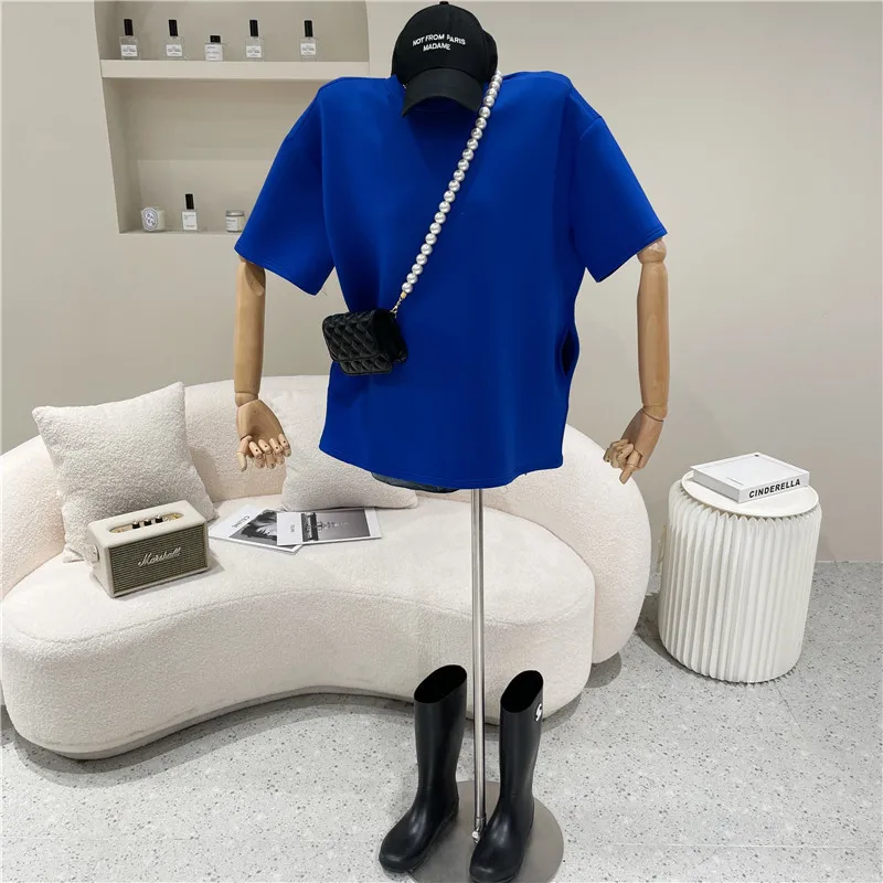 

Women's Spring Summer 2021 Fashion Loose and versatile half sleeve top solid large round neck casual T-shirt