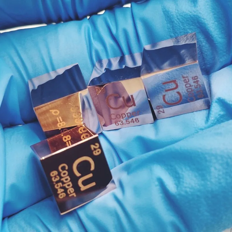 

10 X 10 X 10mm 6-Sided POLISHED Finishing Double-Sided Engraved Metal Copper Cube Periodic Table Of Elements Cube (Cu99.95%)