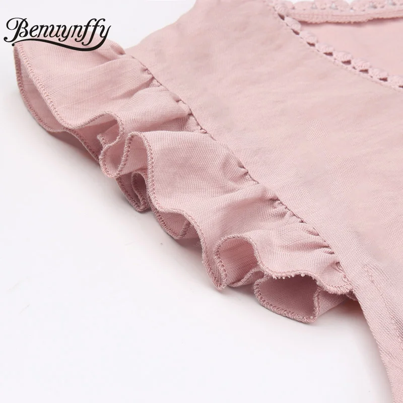 

Benuynffy V-neck Hollow out Solid Dresses Women Elegant Ruffle Sleeve High Waist Female Asymmetrical Long Dress Summer 2021