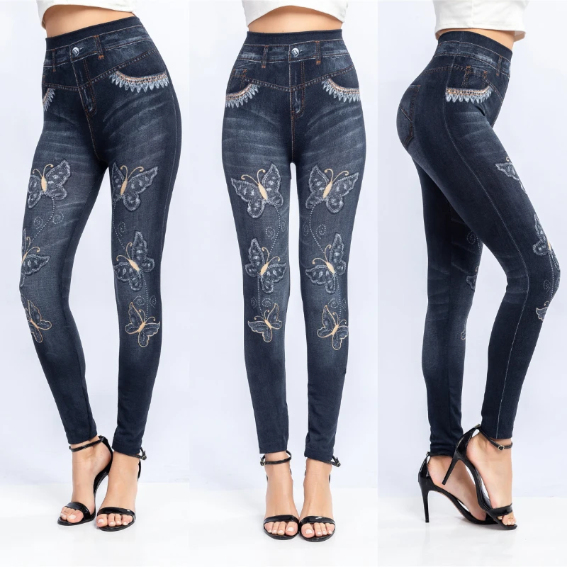 Женские леггинсы с имитацией ковбойских принтов эластичные брюки высокой талией
