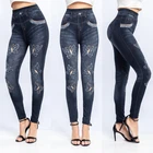 Леггинсы женские с имитацией ковбоя, эластичные штаны с высокой талией, пикантные джинсовые леггинсы размера плюс 3XL