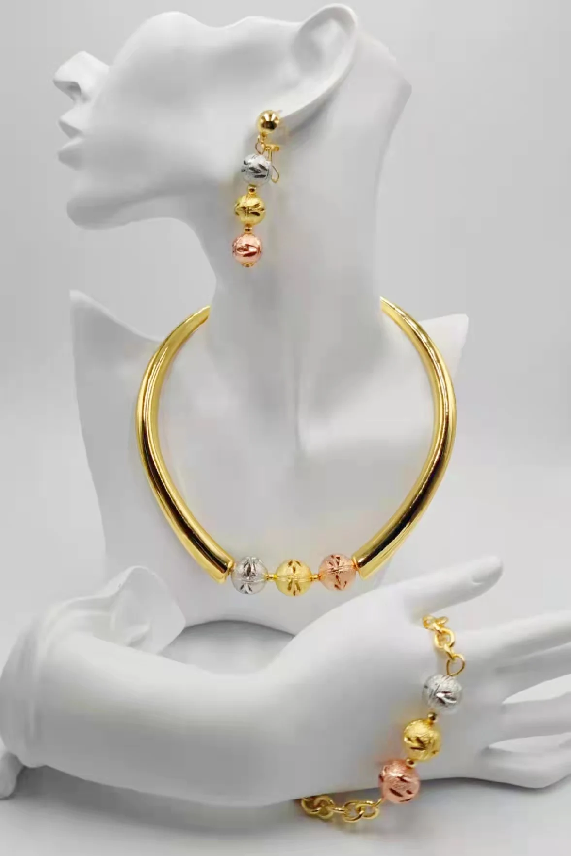 

Women gold Ethiopian jewelry set Bride Dubai jewelry wedding 24K Brazil Eritrea Arab African earrings necklace set