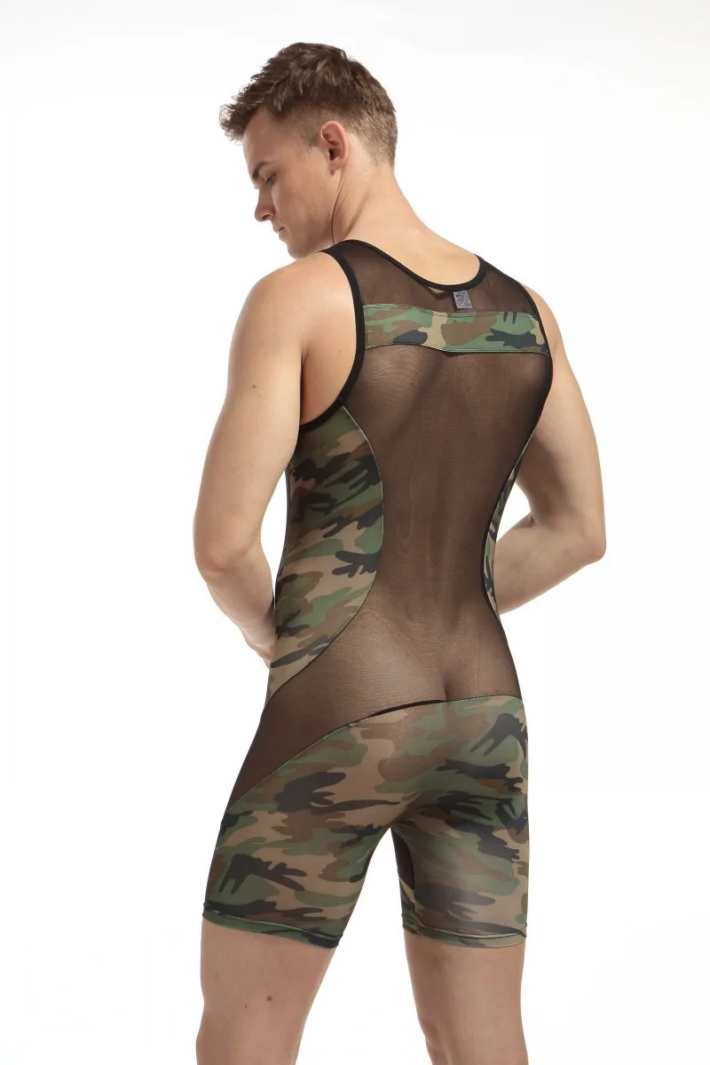 Комбинезон мужской Камуфляжный прозрачный сетчатый для фитнеса |